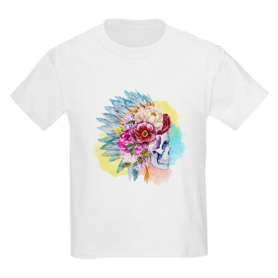CafePress - Skull Headdress Kids Light T Shirt - Light Classic Kids Graphic, Short Sleeve T-Shirt, Sizes XS-XL