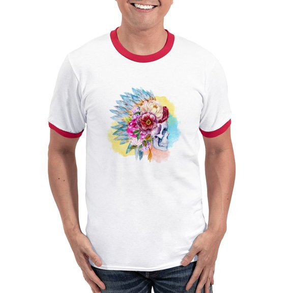 CafePress - Skull Headdress Ringer T - 100% Cotton Ringed T-Shirt
