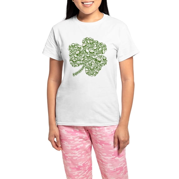 CafePress - Skulls Shamrock Women's Light Pajamas - Women's Short Sleeve Print T-Shirt and Pants Light Cotton Pajama Set