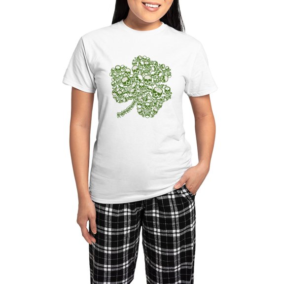 CafePress - Skulls Shamrock Women's Light Pajamas - Women's Short Sleeve Print T-Shirt and Pants Light Cotton Pajama Set