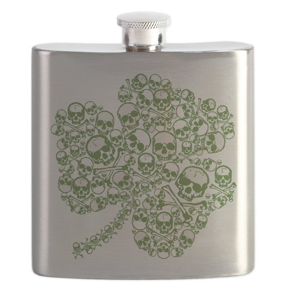 CafePress - Skullwhitefade Flask - Stainless Steel Flask, 6oz Drinking Flask