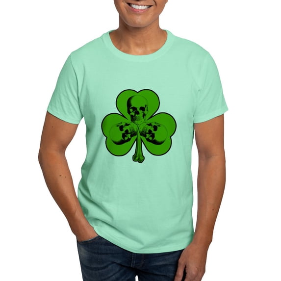 CafePress - Skully Shamrock Dark T Shirt - Men's Classic Graphic Cotton T-Shirt