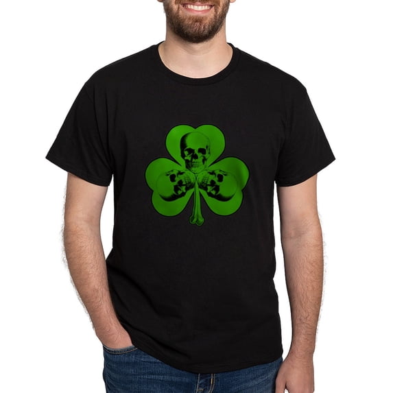 CafePress - Skully Shamrock Dark T Shirt - Men's Classic Graphic Cotton T-Shirt
