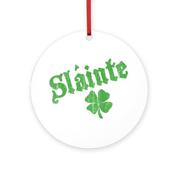 CafePress - Slainte With Four Leaf Clover - Round Wood Ornament 4"