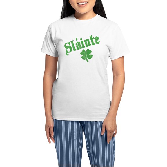 CafePress - Slainte With Four Leaf Clover Women's Light Pajama - Women's Short Sleeve Print T-Shirt and Pants Light Cotton Pajama Set