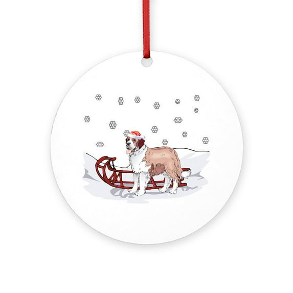 CafePress - Sledding St Bernard - Round Wood Ornament 4"