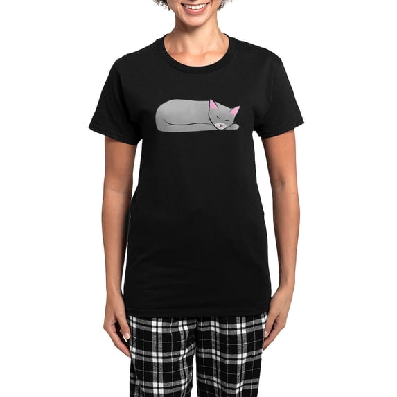 CafePress - Sleeping Cat Women's Dark Pajamas - Women's Short Sleeve Print T-Shirt and Pants Dark Cotton Pajama Set