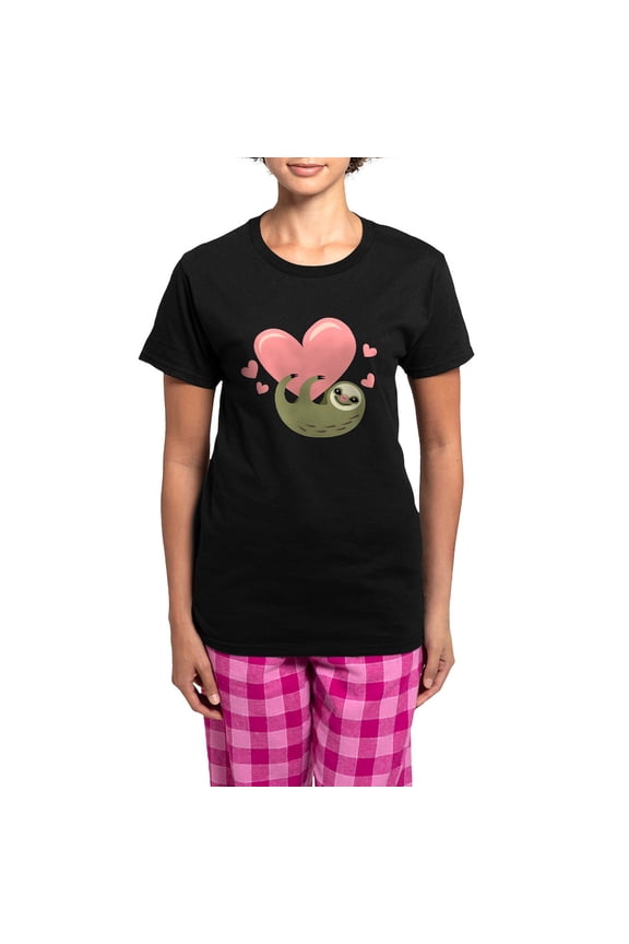 - Sloth Pajamas - Women's Short Sleeve Print T-Shirt and Pants Dark Cotton Pajama Set