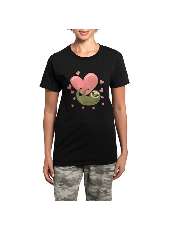 - Sloth Pajamas - Women's Short Sleeve Print T-Shirt and Pants Dark Cotton Pajama Set