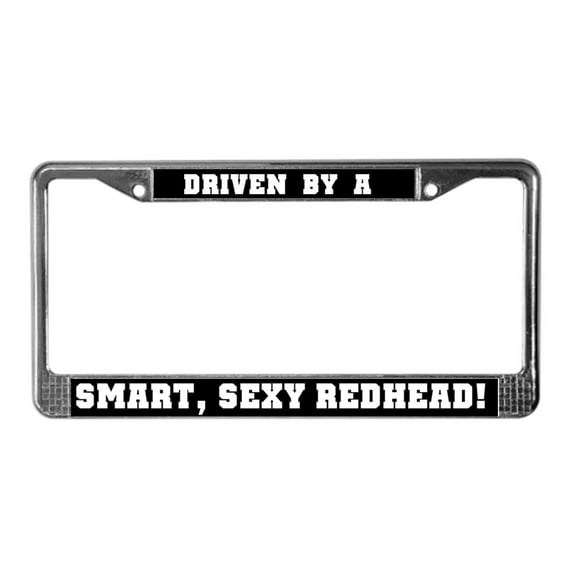 CafePress - Smart Sexy Redhead License Plate Frame - Chrome License Plate Frame, License Tag Holder