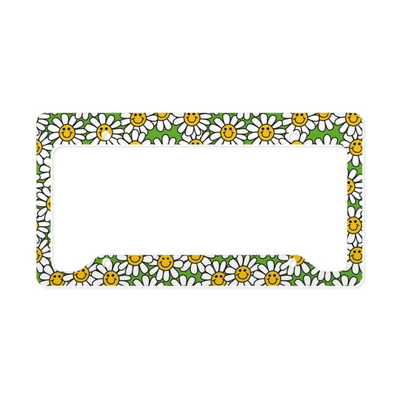 CafePress - Smiley Daisy Flowers Pattern License Plate Holder - Aluminum License Plate Frame, License Tag Holder
