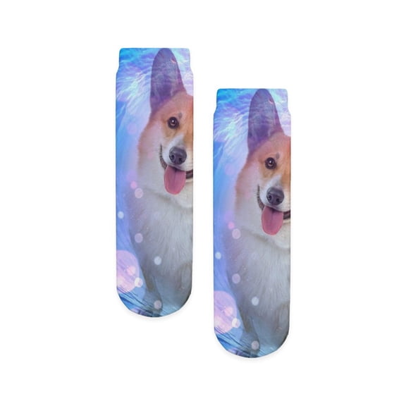CafePress - Smiling Corgi With Wave - Unisex Novelty Printed Crew Kids Socks