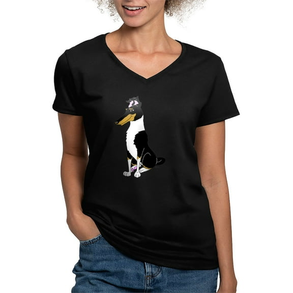 CafePress - Smooth Tricolor Collie Women's V Neck Dark T Shirt - Women's V-Neck Dark T-Shirt