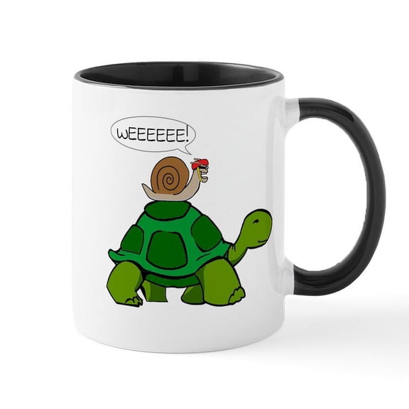 CafePress - Snail On Turtle Mugs - 11 oz Ceramic Mug - Novelty Coffee Tea Cup