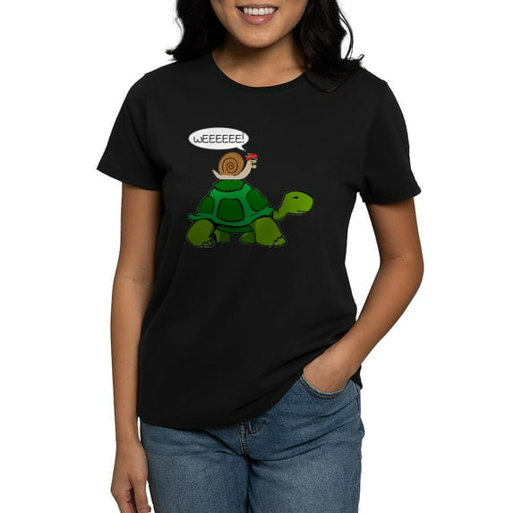 CafePress - Snail On Turtle T Shirt - Women's Traditional Fit Dark T-Shirt