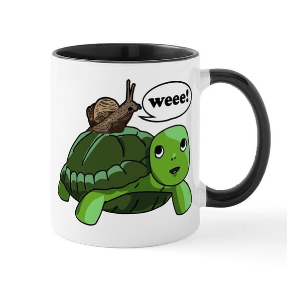CafePress - Snail Riding Turtle - 11 oz Ceramic Mug - Novelty Coffee Tea Cup