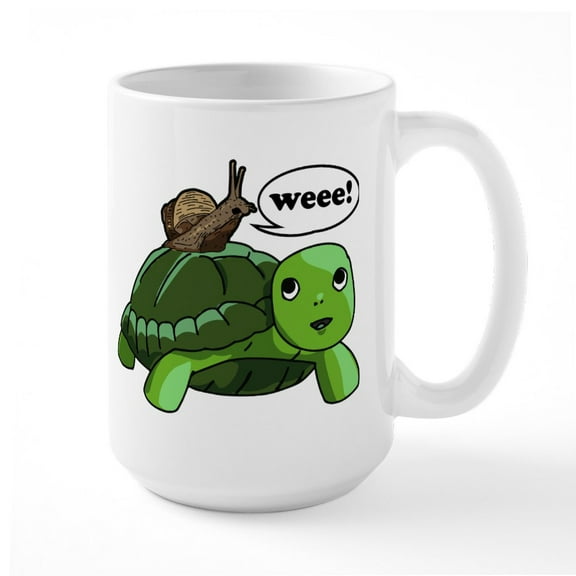 CafePress - Snail Riding Turtle - 15 oz Ceramic Large White Novelty Mug