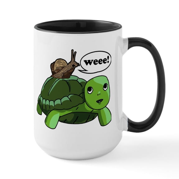 CafePress - Snail Riding Turtle - 15 oz Ceramic Large White Novelty Mug