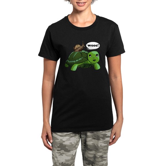 CafePress - Snail Riding Turtle Women's Dark Pajamas - Women's Short Sleeve Print T-Shirt and Pants Dark Cotton Pajama Set