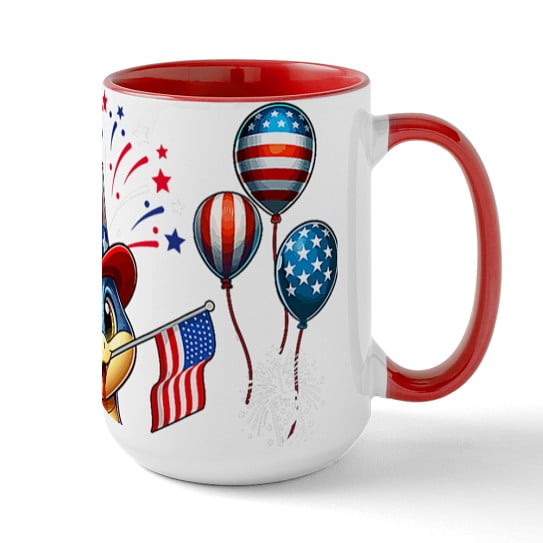 CafePress - Snake Riding Firecracker US Flag 4Th Of July Firew - 15 oz Ceramic Large Novelty Mug