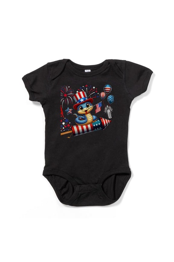 - Snake Riding Firecracker US Flag 4Th Of July Firew - Cute Infant Baby Bodysuit Romper
