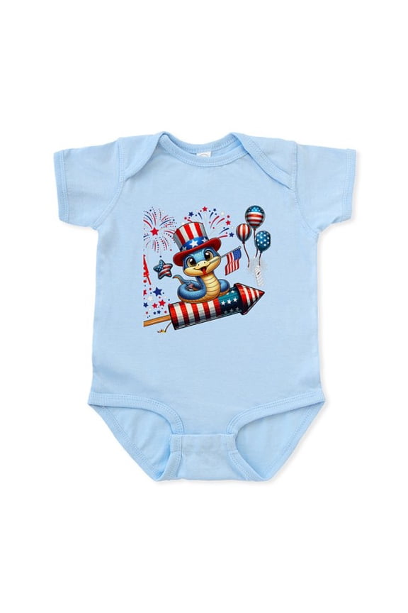 - Snake Riding Firecracker US Flag 4Th Of July Firew - Cute Infant Baby Bodysuit Romper