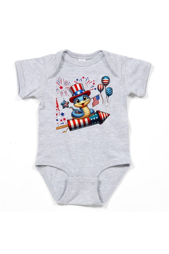 - Snake Riding Firecracker US Flag 4Th Of July Firew - Cute Infant Baby Bodysuit Romper