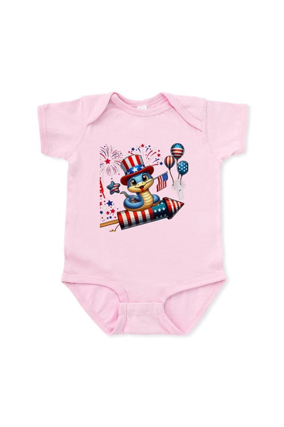 - Snake Riding Firecracker US Flag 4Th Of July Firew - Cute Infant Baby Bodysuit Romper