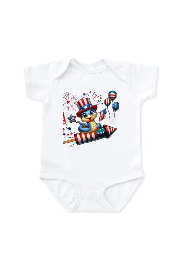 - Snake Riding Firecracker US Flag 4Th Of July Firew - Cute Infant Baby Bodysuit Romper