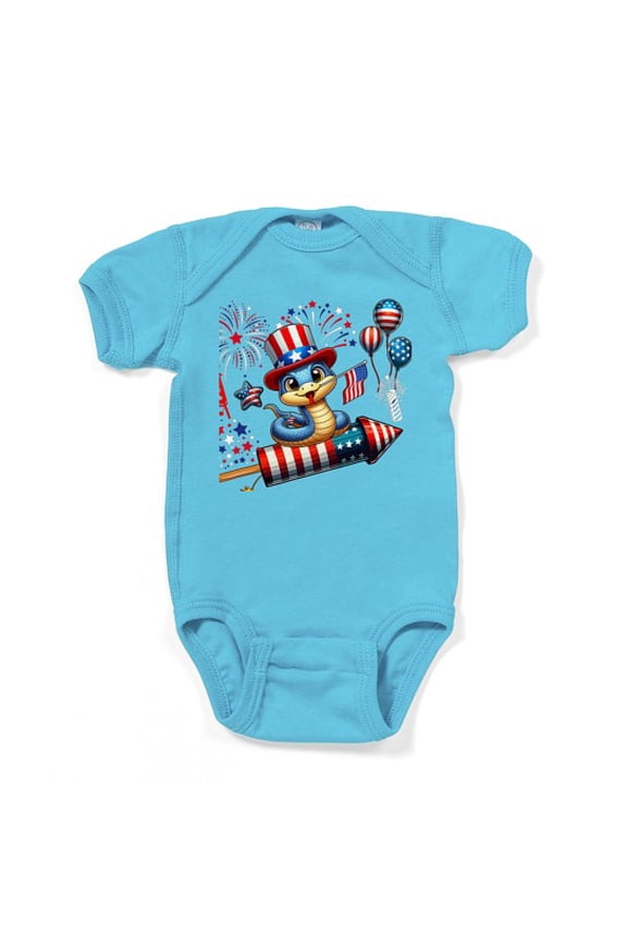 - Snake Riding Firecracker US Flag 4Th Of July Firew - Cute Infant Baby Bodysuit Romper