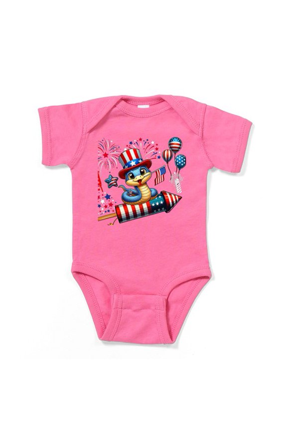 - Snake Riding Firecracker US Flag 4Th Of July Firew - Cute Infant Baby Bodysuit Romper