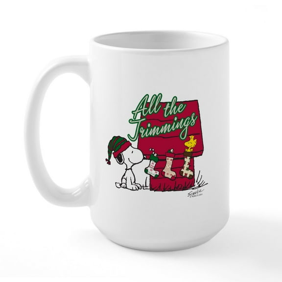 CafePress - Snoopy: All The Trimmings Large Mug - 15 oz Ceramic Large White Novelty Mug