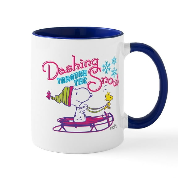 CafePress - Snoopy And Woodstock Dashing Through Sn Large Mug - 11 oz Ceramic Mug - Novelty Coffee Tea Cup