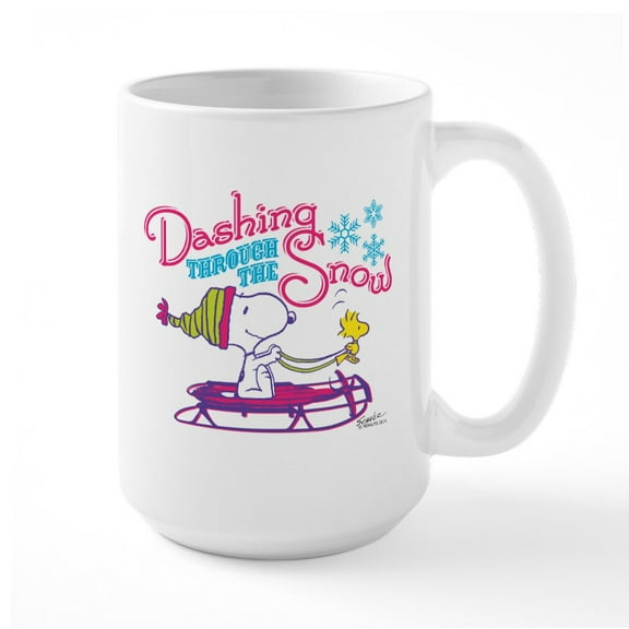 CafePress - Snoopy And Woodstock Dashing Through Sn Large Mug - 15 oz Ceramic Large White Nolvety Mug