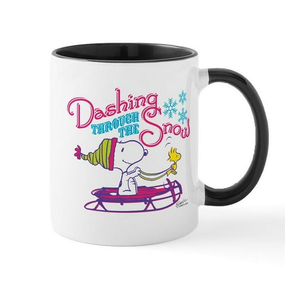 CafePress - Snoopy And Woodstock Dashing Through Sn Mug - 11 oz Ceramic Mug - Novelty Coffee Tea Cup