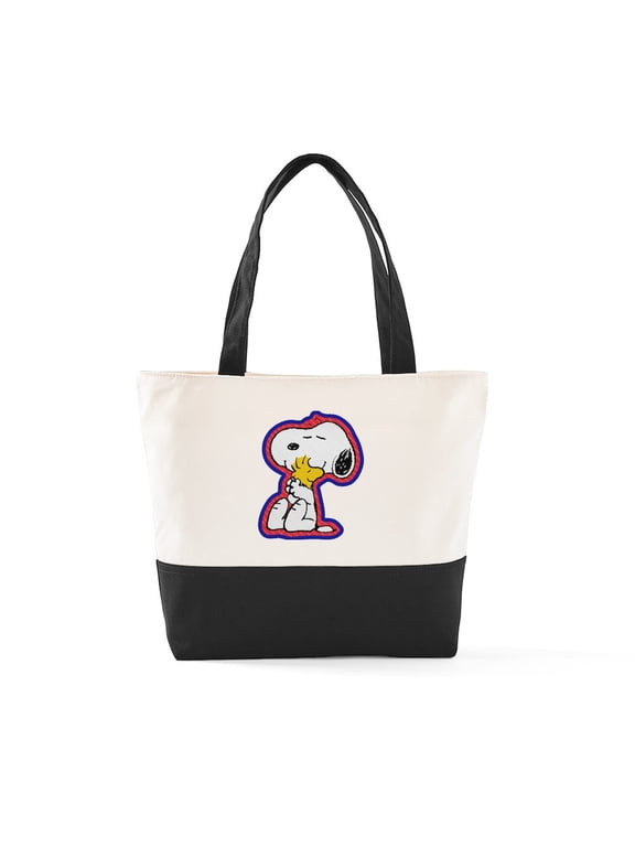 - Snoopy And Woodstock Hugs - Two Tone, 100% Cotton, Zipper Tote Bag