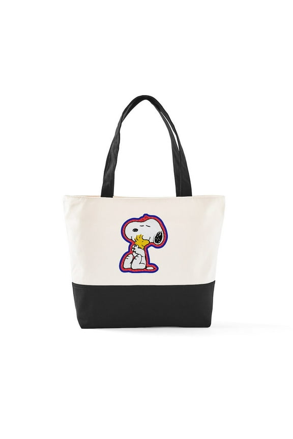 - Snoopy And Woodstock Hugs - Two Tone, 100% Cotton, Zipper Tote Bag