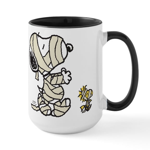 CafePress - Snoopy And Woodstock Mummies 20 Oz Ceramic Mega - 15 oz Ceramic Large White Novelty Mug