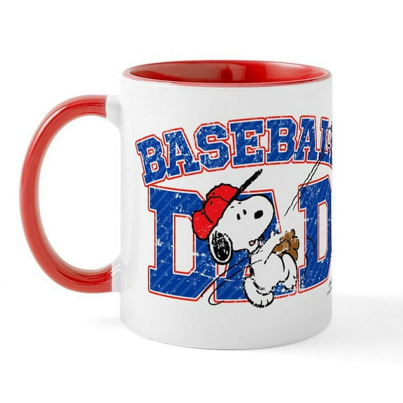CafePress - Snoopy Baseball Dad Mug - 11 oz Ceramic Mug - Novelty Coffee Tea Cup