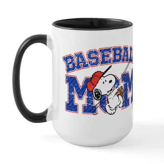 CafePress - Snoopy Baseball Mom Mugs - 15 oz Ceramic Large White Novelty Mug