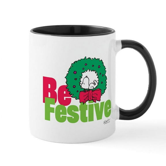 CafePress - Snoopy: Be Festive Mug - 11 oz Ceramic Mug - Novelty Coffee Tea Cup