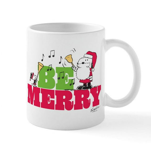 CafePress - Snoopy: Be Merry Mug - 11 oz Ceramic Mug - Novelty Coffee Tea Cup