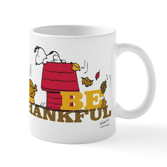 CafePress - Snoopy: Be Thankful Mug - 11 oz Ceramic Mug - Novelty Coffee Tea Cup