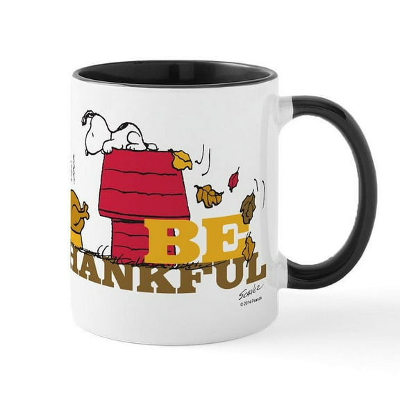 CafePress - Snoopy: Be Thankful Mug - 11 oz Ceramic Mug - Novelty Coffee Tea Cup