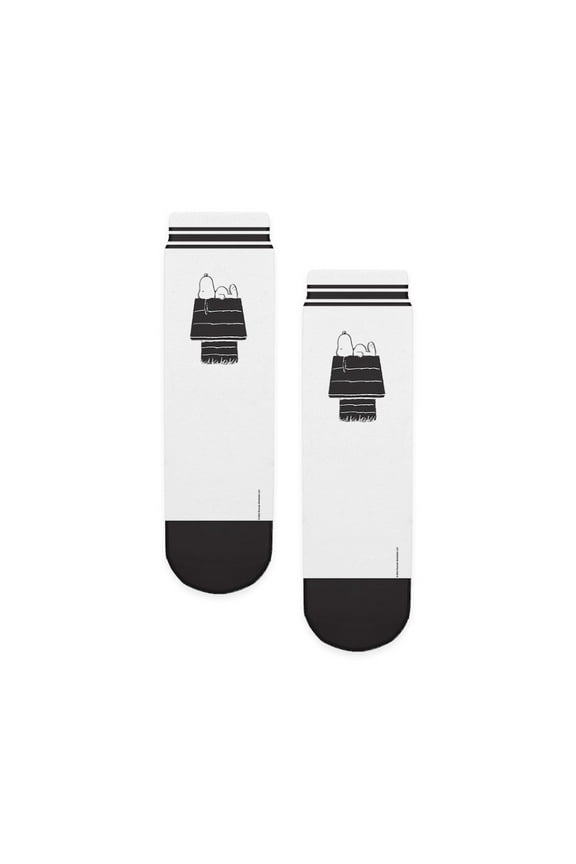 - Snoopy Black And White Doghouse - Unisex Novelty Printed Crew Kids Socks