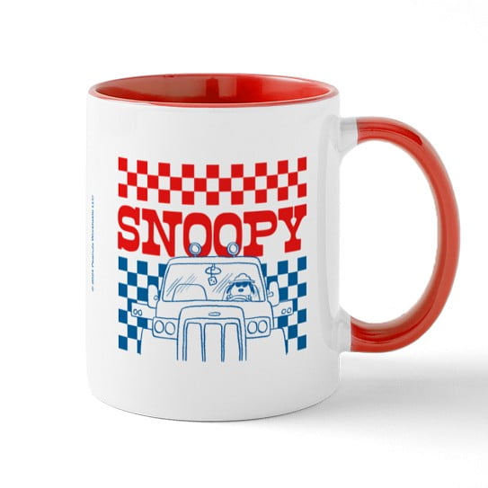 CafePress - Snoopy Driving Checkerboard - 11 oz Ceramic Mug - Novelty Coffee Tea Cup