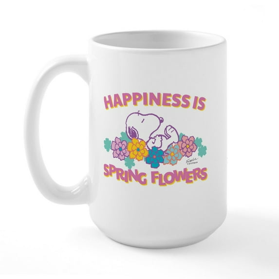 CafePress - Snoopy Flowers Large Mug - 15 oz Ceramic Large White Novelty Mug