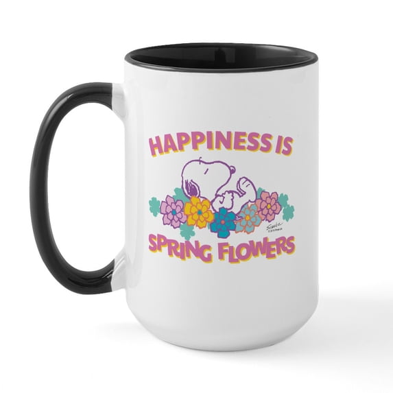 CafePress - Snoopy Flowers Large Mug - 15 oz Ceramic Large White Novelty Mug