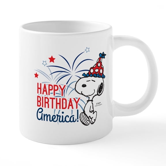CafePress - Snoopy Happy B Day America 20 Oz Ceramic Mega Mu - 20 Oz White Ceramic Mega Mug