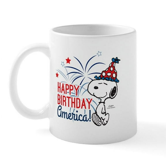 CafePress - Snoopy Happy B Day America Mug - 11 oz Ceramic Mug - Novelty Coffee Tea Cup